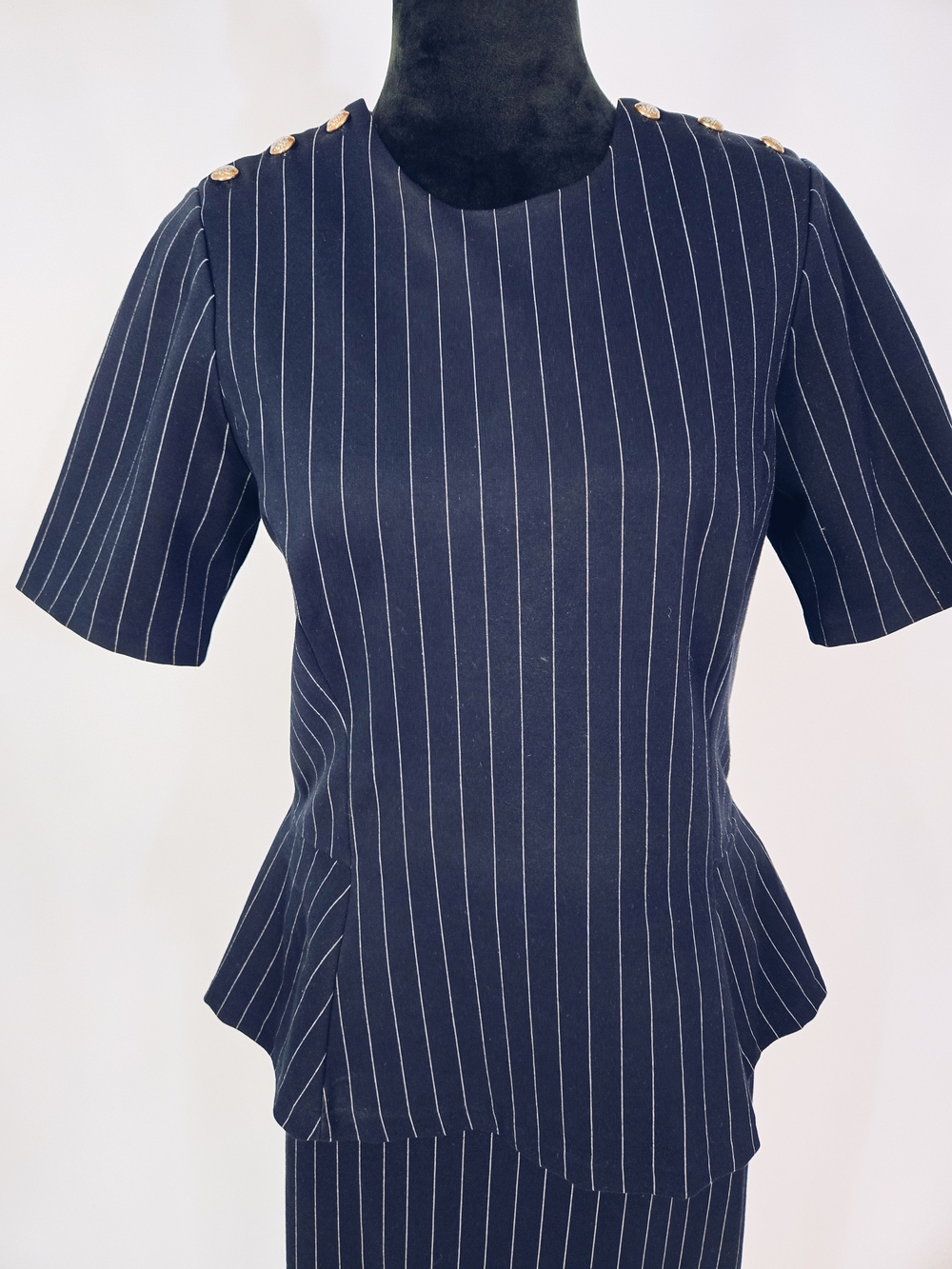 Lauren Ralph Lauren Navy and White Pinstripe Peplum Skirt Set - Picture 7 of 11